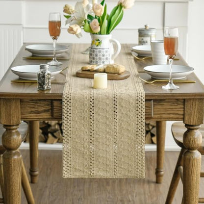 Artoid Mode Burlap Brown Woven Farmhouse Hollow Table Runner 12x36 Inch - color: Burlap Brown, size: 12" x 36", Table Runner