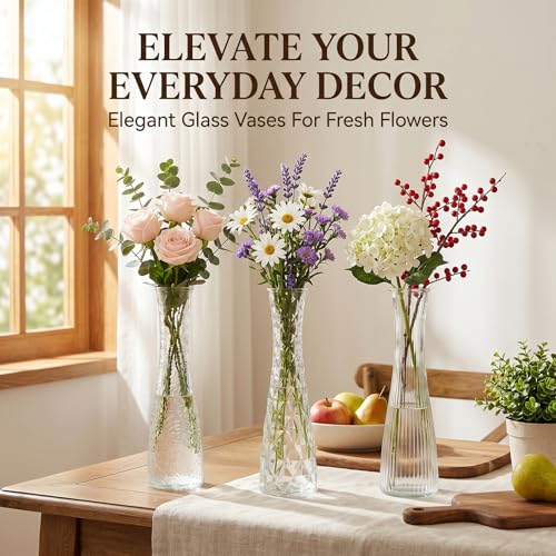 12 Pack Glass Bud Vases, Assorted Textured Clear Flower Vases Bulk - color: Clear