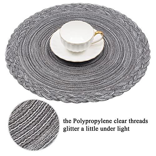 SHACOS Round Placemats Set of 6 Woven Round Table Mats 15 inch Braided Border Washable Cotton Polyester Circle Place Mats, Gray - color: Gray, size: 6 pieces