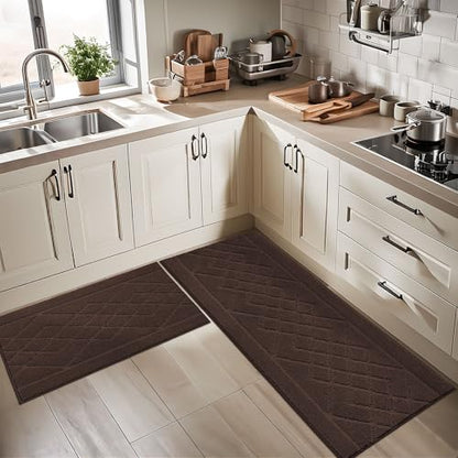 BEQHAUSE Kitchen Rugs Set of 2 Non Slip Runner, 20"x30"+20"x48", Brown - color: Brown, size: 20" X 30" + 20" X 48"