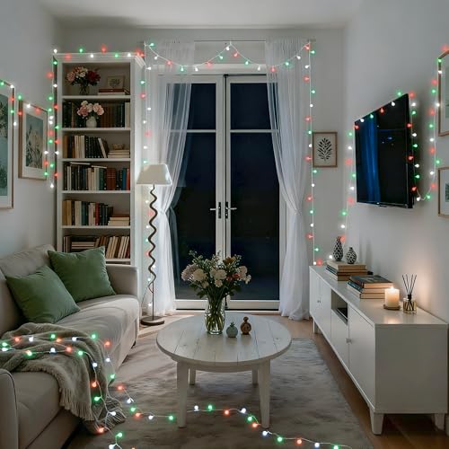 JMEXSUSS 33ft 100 LED Globe Red White and Green Christmas String Lights - color: Red White and Green, size: 100 LED Plug