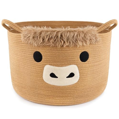 Large Highland Cute Cow Basket for Nursery,Laundry Blanket Gift Basket - color: Brown, size: 23"D ×13 "H
