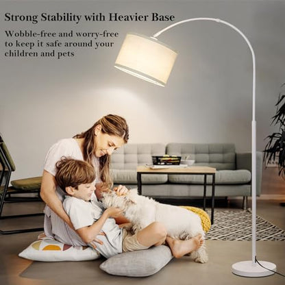 Arc Floor Lamp, White Standing Light with Adjustable Head and Pedal Switch - color: White