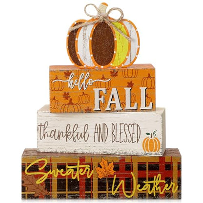 Geelin 4 Pcs Fall Pumpkin Wood Table Centerpiece Decor - style: Pumpkin