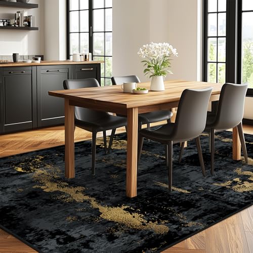 RELEANY Washable 5'x8' Abstract Area Rug for Living Room Black Gold - color: Black/Gold, size: 5' x 8' (Rectangular)