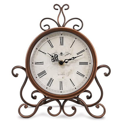 Mantel Clock Table Clock on Stand Retro Desk Shelf Brass Clock Non-Ticking - color: Retro-brass