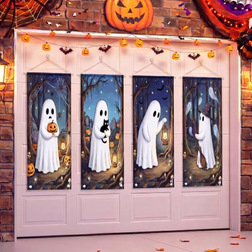 4 Pcs Halloween Ghost Tapestry Banners, Porch Hanging Decor