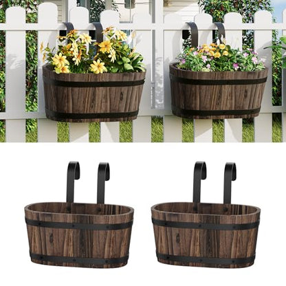 2Pack Wood Fence planters Window boxes planters Railing planter box porch - color: Carbonized-2pcs, size: Small
