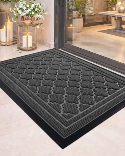 Color&Geometry Front Door Mat Outside Entrance, 24"x36" Heavy Duty Non Slip Low Profile Doormat, Dirt and Moisture Trapping Welcome Mats for Front Door Grey - color: 1-grey, size: 24"x36"