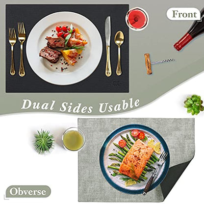 SUEH DESIGN Leather Placemats Table Mats Set of 6, Black & Gray - color: B:black & Gray