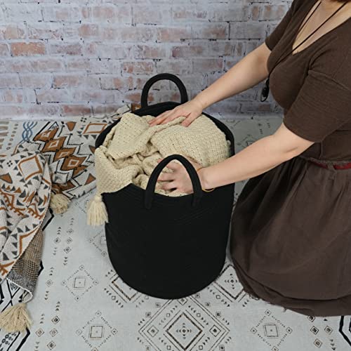 XUANGUO Black Cotton Rope Laundry Basket Hamper for Clothes Large - color: black, size: Regular
