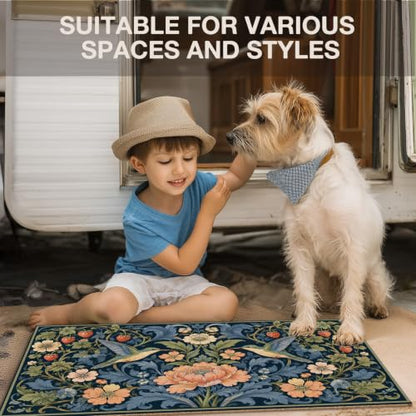 Boho Bird Floral Faux Coco Coir Doormat Door Mat 17x30 Inch - color: Blue Bird