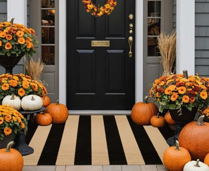 Striped Layering Rug 27.5"x43",Black and Tan Farmhouse Front Porch Mat - color: Black Tan, size: 2'4" x 3'7" (Rectangular)