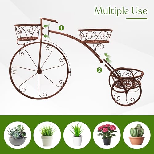 Sorbus Tricycle Planter, Garden Plant Stand (Bronze) - color: Bronze, size: 3 Wheel