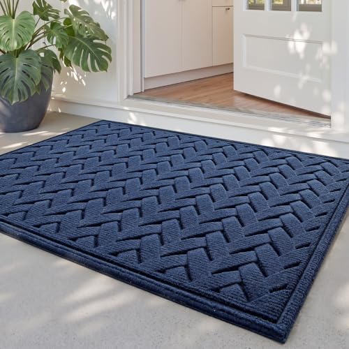 DEXI Front Door Mat Outside Entrance 24x36 Heavy Duty Entry Floor Doormat | Wave Navy, Dirt Trapper, Rubber Back, Non Slip Low Profile Mats for Entryway Exterior Patio - color: Wave Navy, size: 24" X 36" (Rectangular)