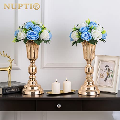NUPTIO Flower Balls for Wedding Table Centerpieces, Blue & White Fake Rose - color: Blue & White, size: 2 Pcs
