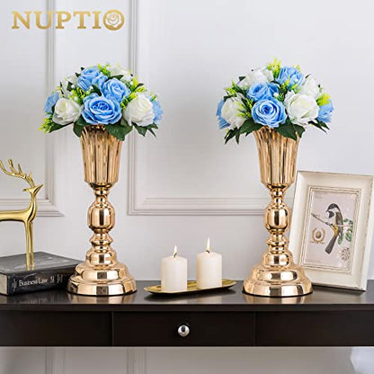 NUPTIO Flower Balls for Wedding Table Centerpieces, Blue & White Fake Rose - color: Blue & White, size: 2 Pcs