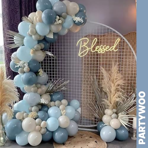 PartyWoo Dusty Blue Balloons 66pcs 12 Inch Slate Blue White Gold Balloons - color: Blue-3321