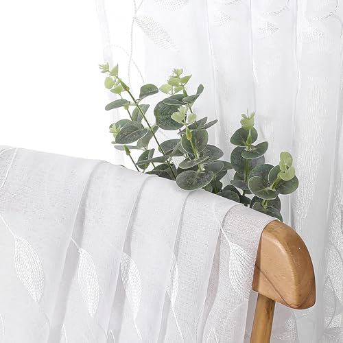 Tollpiz White Leaf Sheer Curtains Bedroom 54 x 84 Inches - color: White, size: 54"W x 84"L (Pack of 2)
