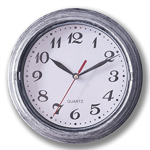 SAC SMARTEN ARTS 8 Inch Silent Small Quartz Wall Clocks Battery Operated in Silver for Bathroom Kitchen Restroom - color: Silver