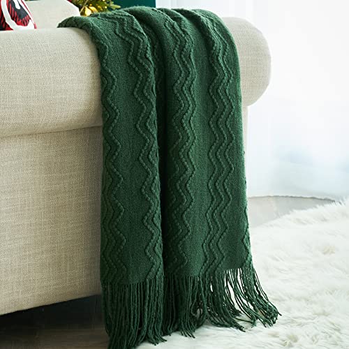 MIULEE Christmas Dark Green Knitted Boho Throw Blanket for Couch 50"x60" - color: Dark Green, size: 50" x 60"