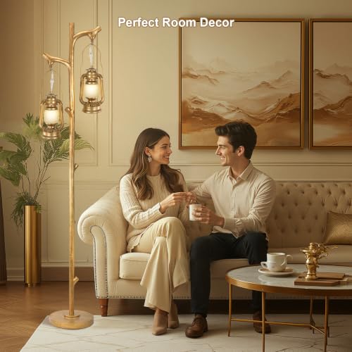 Scenekoy 68” Tall Gold Floor Lamp with Lanterns, Dimmable Brightness - color: Gold