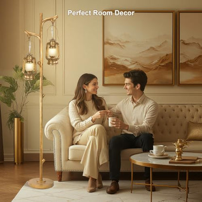 Scenekoy 68” Tall Gold Floor Lamp with Lanterns, Dimmable Brightness - color: Gold