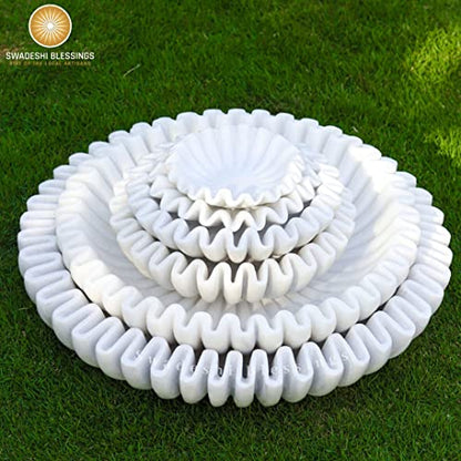 SWADESHI BLESSINGS Handcrafted Marble Ruffle Bowl for Home Decor, 8" - size: 8 Inches