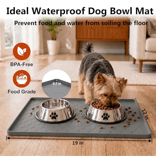 MateeyLife Silicone Waterproof Mat for Dog & Cat Food Mat 19"X12" - color: Dark Grey, size: 19"L x 12"W