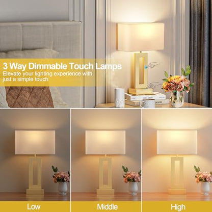 Gold Table Lamps Set of 2, 16.4" Bedside Lamps for Nightstand with USB C+A - color: A. White&Gold, size: Medium(16.4in)