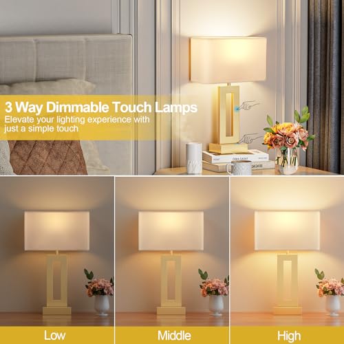 Gold Table Lamps Set of 2, 16.4" Bedside Lamps for Nightstand with USB C+A - color: A. White&Gold, size: Medium(16.4in)