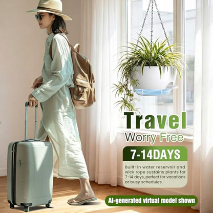13 Inch Large Self Watering Hanging Planters 2 Pack with Saucers - color: White, size: 13 Inch 2 Pack