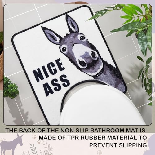 Drydiet U Shaped Toilet Rug Washable Cute Bath Mat 24x20,Donkey - style: Donkey