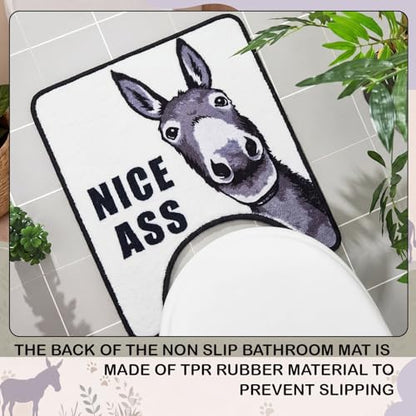 Drydiet U Shaped Toilet Rug Washable Cute Bath Mat 24x20,Donkey - style: Donkey