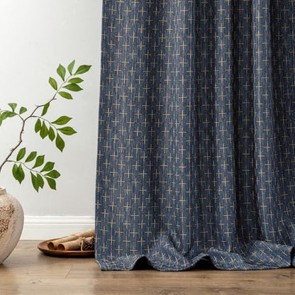 MIULEE Patterned Farmhouse Linen Curtains, Back Tab, 52Wx63L, Blue - color: Blue, size: 52"W x 63"L (Pack of 2)
