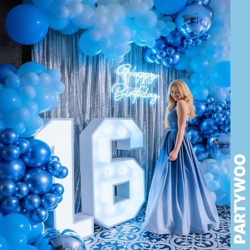 PartyWoo Blue and Silver Balloons 66pcs 12 Inch Light Blue Silver Balloons - color: Blue-3317