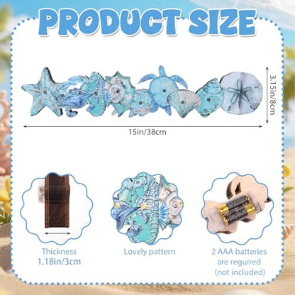 Yousoontic Summer Ocean Table Decorations with LED Lights, 3D Coastal Wooden Centerpieces for Tables, Nautical Starfish Turtles Beach Table Decor for Home Mantel Desk, Summer Party Decorations - style: Ocean