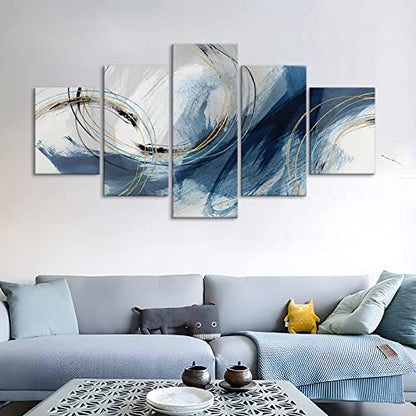 Fu-Keivy Blue Grey Abstract Canvas Wall Art Decor Fantasy Modern Artwork Painting for Living Room Bedroom 5 Panel Wall Pictures Graffiti on White Background - size: 60''W x 40''H