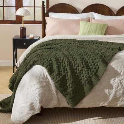 Muted Olive Chunky Knit Throw Blanket,Extra Thick Cozy Sofa Blanket 50x60 - color: Muted Olive, size: 50"x60"