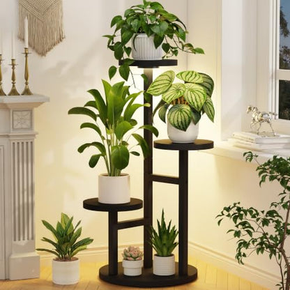 LASZOLA Wood Small Plant Stand Table Indoor Tall with Lights, 3 Tier Black - color: Black with Light, size: 3 Tier