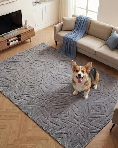 Carvapet 5x7 Area Rug Dark Gray Geometric Washable High Low Pile Carpet - color: Geometric Dark Gray, size: 5' x 7' Rectangular