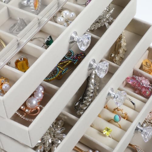 Acrylic Jewelry Box With 5 Drawers, Acrylic Jewelry Box Organizer With Velvet Trays, Clear Jewelry Box Organizer With Drawers For Jewelry Earrings Rings Necklaces (Beige)