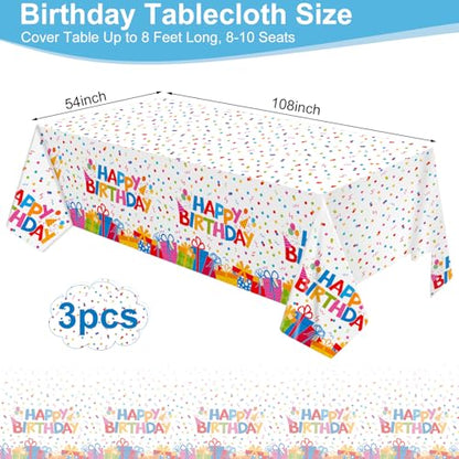 3 Pack Plastic Birthday Tablecloth, Disposable PE Happy Birthday Tablecloth - color: Happy Birthday