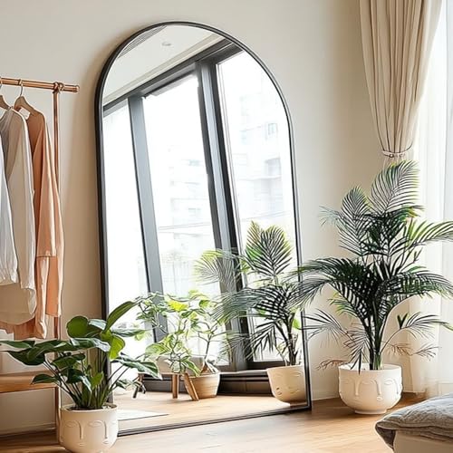 KOMCOTE Full Length Floor Mirror - 77x38 Inches Oversized Arched Black Mirror for Bedroom, Living Room, Dressing Room - Elegant Freestanding & Leaner Mirror for Home Decor - color: Black, size: 77"L x 38"W