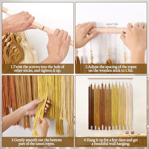Macrame Wall Hanging Large Boho Home Decor Aesthetic Modern Chic Wall Art - color: Yellow