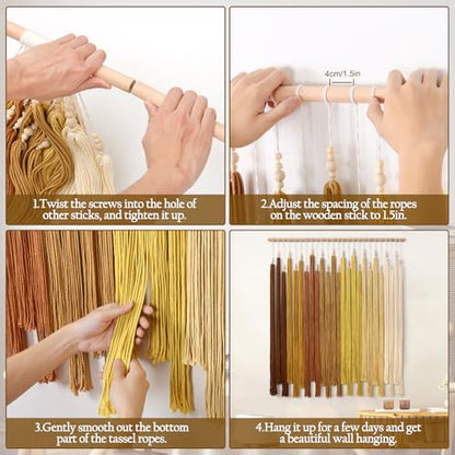 Macrame Wall Hanging Large Boho Home Decor Aesthetic Modern Chic Wall Art - color: Yellow