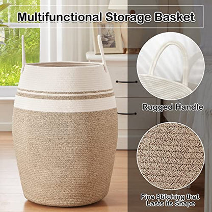 OIAHOMY 105L Laundry Hamper Woven Cotton Rope Large Clothes Hamper Brown - color: Yellow variegated
