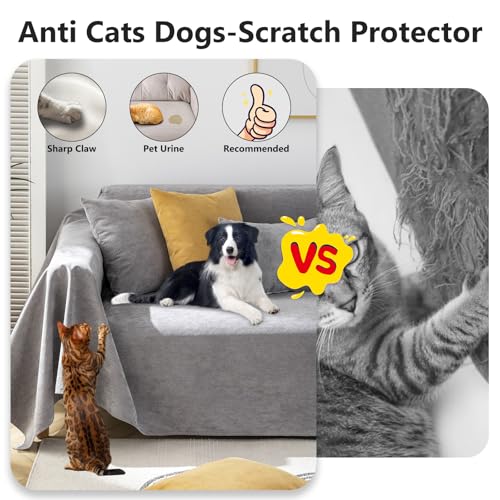 STACYPIK Waterproof Gray Couch Cover for Dogs, Non-Slip Sofa Covers for 3 Cushion Couch,Washable Sectional Cover for L-Shaped, Anti-Scratch Loveseat Cover, Pet-Friendly Furniture Protector-71X134IN - color: A-waterproof-grey, size: X-Large Size(71" X134")
