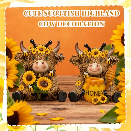 2 Pack Bee Highland Cow Figurine Decor, Bee Deor for Home - style: Bee