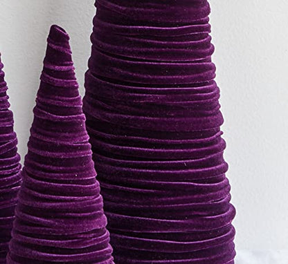 Your Heart's Content Plum Velvet Trees Set of 4, Handcrafted Mantel Accent, Wedding Centerpiece, Valentine Purple Tabletop Tree, Winter Elegance, Gift for (Plum) - color: Plum